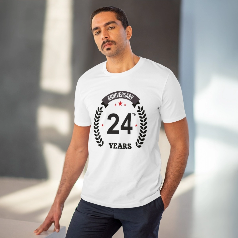 Men's PC Cotton 24th Anniversary Printed T Shirt (Color: White, Thread Count: 180GSM) - Image 6