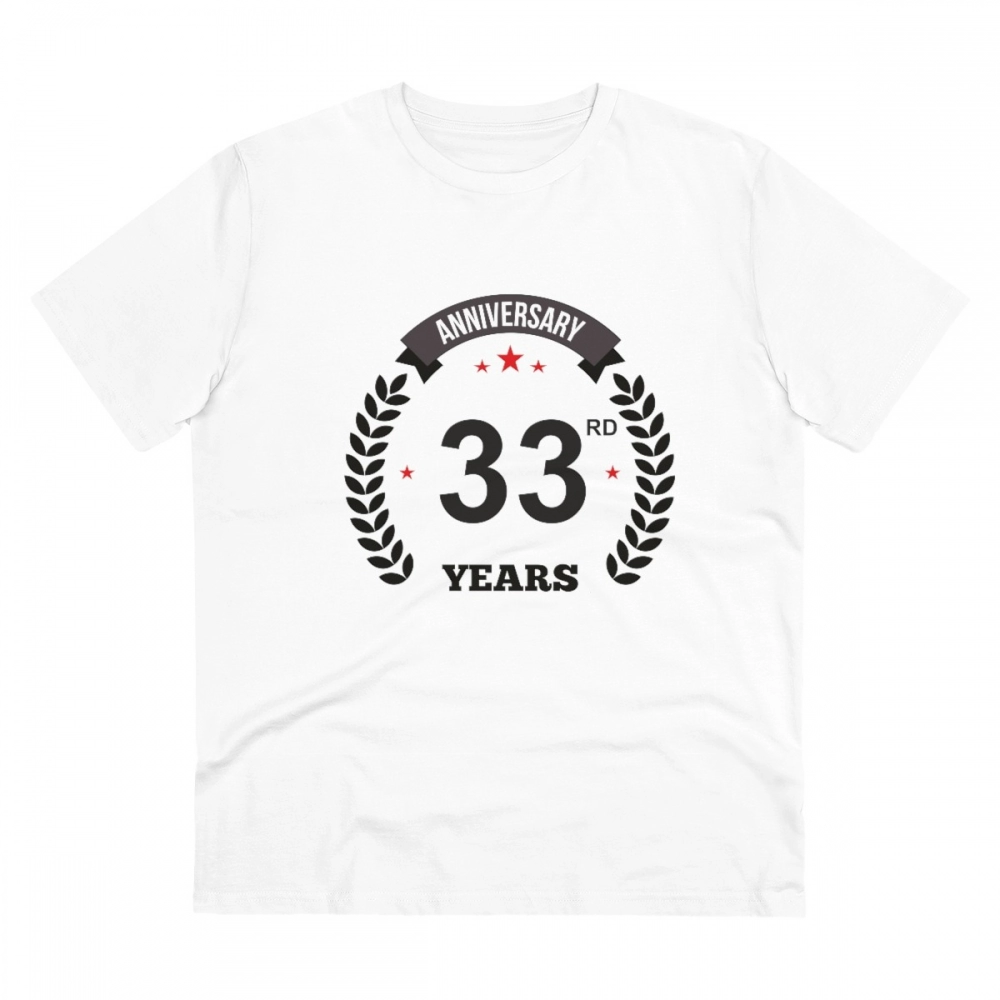 Men's PC Cotton 33rd Anniversary Printed T Shirt (Color: White, Thread Count: 180GSM)