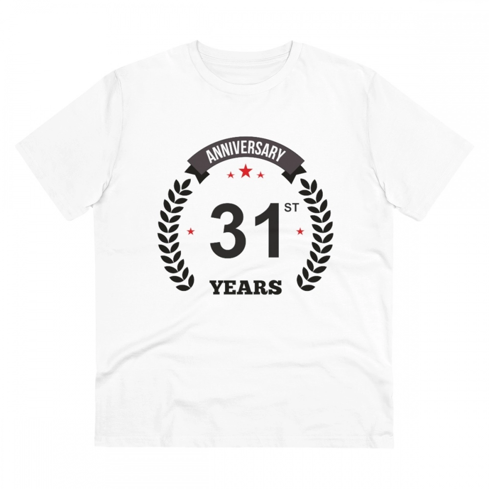 Men's PC Cotton 31st Anniversary Printed T Shirt (Color: White, Thread Count: 180GSM)