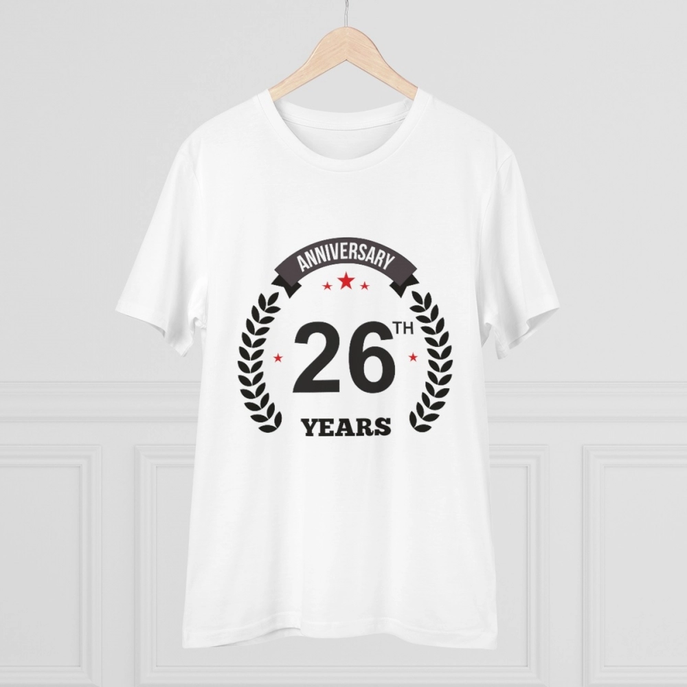 Men's PC Cotton 26th Anniversary Printed T Shirt (Color: White, Thread Count: 180GSM) - Image 3