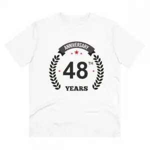 Men's PC Cotton 48th Anniversary Printed T Shirt (Color: White, Thread Count: 180GSM)