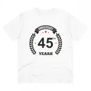 Men's PC Cotton 45th Anniversary Printed T Shirt (Color: White, Thread Count: 180GSM)