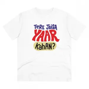 Men's PC Cotton Tere Jeisa Yaar Kaha Printed T Shirt (Color: White, Thread Count: 180GSM)