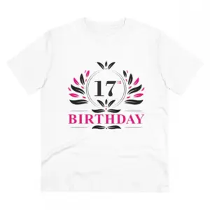 Men's PC Cotton 17th Birthday Printed T Shirt (Color: White, Thread Count: 180GSM)