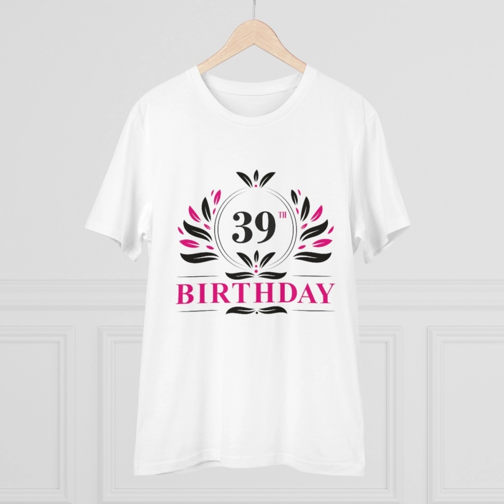 Men's PC Cotton 39th Birthday Printed T Shirt (Color: White, Thread Count: 180GSM) - Image 3