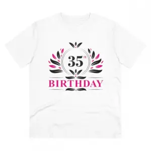 Men's PC Cotton 35th Birthday Printed T Shirt (Color: White, Thread Count: 180GSM)