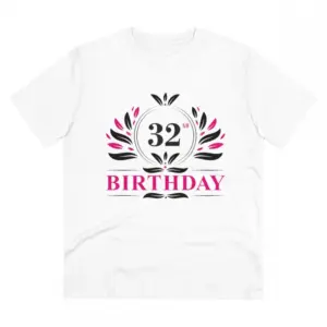 Men's PC Cotton 32nd Birthday Printed T Shirt (Color: White, Thread Count: 180GSM)