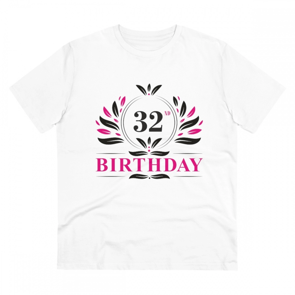 Men's PC Cotton 32nd Birthday Printed T Shirt (Color: White, Thread Count: 180GSM)