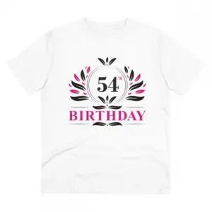 Men's PC Cotton 54th Birthday Printed T Shirt (Color: White, Thread Count: 180GSM)