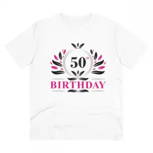 Men's PC Cotton 50th Birthday Printed T Shirt (Color: White, Thread Count: 180GSM)