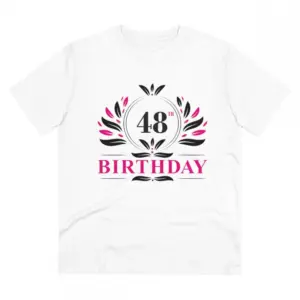 Men's PC Cotton 48th Birthday Printed T Shirt (Color: White, Thread Count: 180GSM)