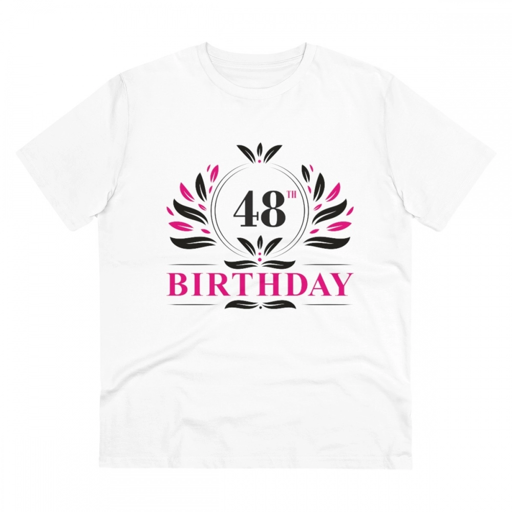 Men's PC Cotton 48th Birthday Printed T Shirt (Color: White, Thread Count: 180GSM)