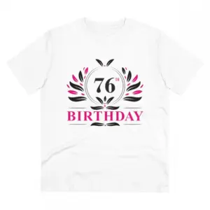 Men's PC Cotton 76th Birthday Printed T Shirt (Color: White, Thread Count: 180GSM)