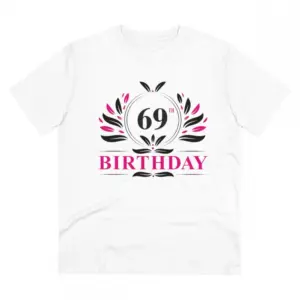 Men's PC Cotton 69th Birthday Printed T Shirt (Color: White, Thread Count: 180GSM)