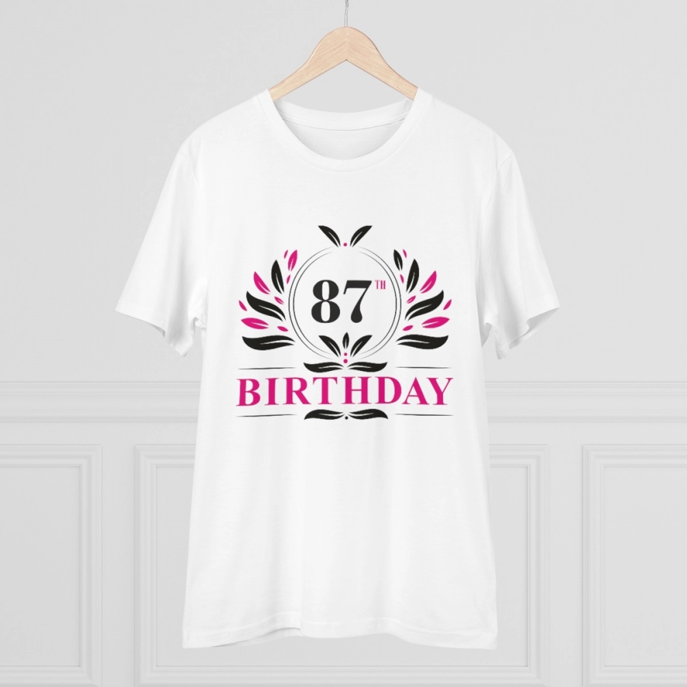 Men's PC Cotton 87th Birthday Printed T Shirt (Color: White, Thread Count: 180GSM) - Image 3