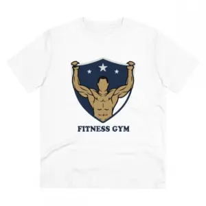 Men's PC Cotton Fittnes Gym Printed T Shirt (Color: White, Thread Count: 180GSM)