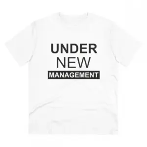 Men's PC Cotton Under New Management Desing Printed T Shirt (Color: White, Thread Count: 180GSM)