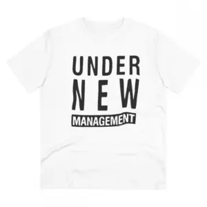 Men's PC Cotton Under New Management Desing Printed T Shirt (Color: White, Thread Count: 180GSM)