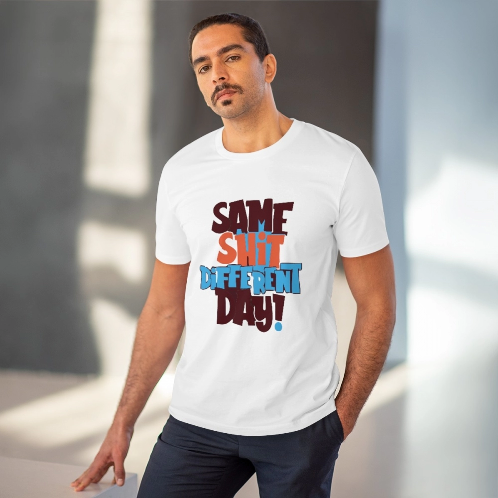 Men's PC Cotton Same Shit Different Day Printed T Shirt (Color: White, Thread Count: 180GSM) - Image 5