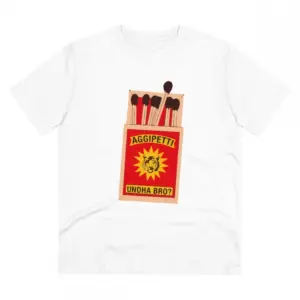 Men's PC Cotton Telugu Desing Printed T Shirt (Color: White, Thread Count: 180GSM)