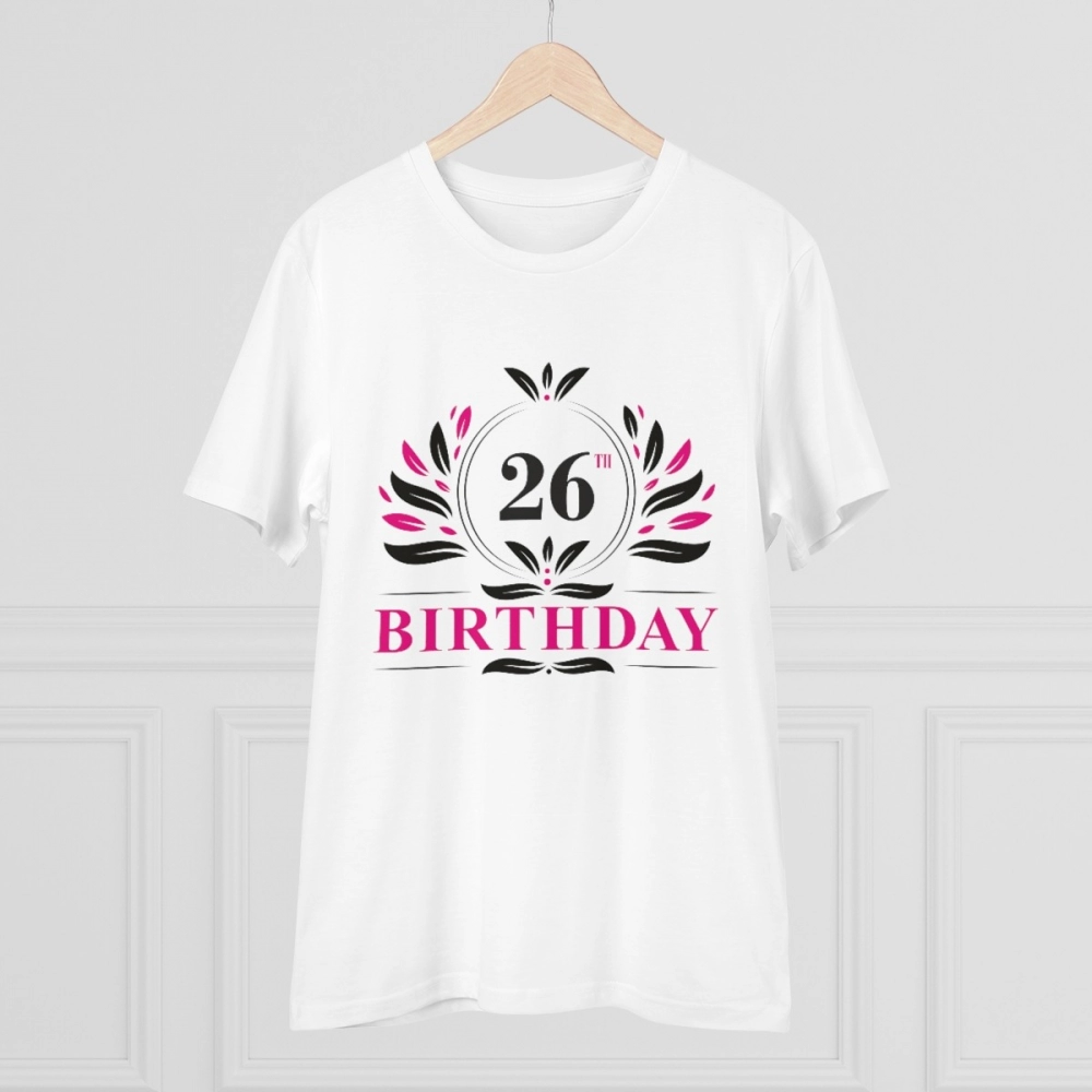 Men's PC Cotton 26th Birthday Printed T Shirt (Color: White, Thread Count: 180GSM) - Image 3