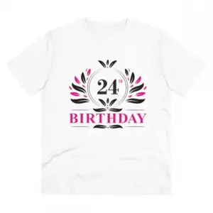 Men's PC Cotton 24th Birthday Printed T Shirt (Color: White, Thread Count: 180GSM)