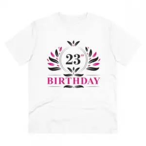 Men's PC Cotton 23rd Birthday Printed T Shirt (Color: White, Thread Count: 180GSM)