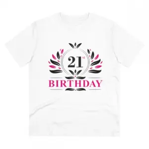 Men's PC Cotton 21st Birthday Printed T Shirt (Color: White, Thread Count: 180GSM)
