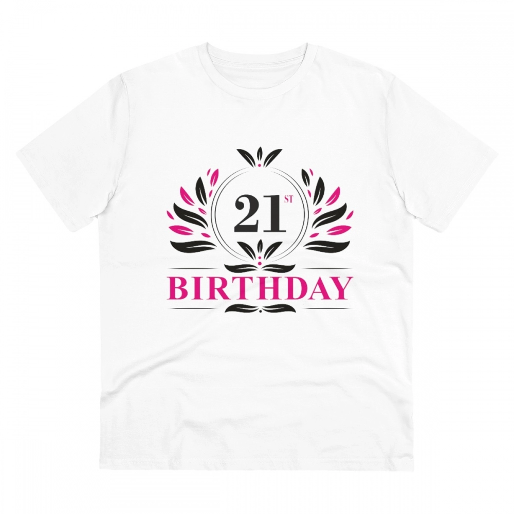 Men's PC Cotton 21st Birthday Printed T Shirt (Color: White, Thread Count: 180GSM)