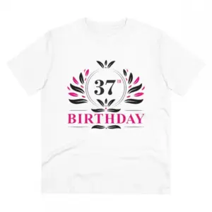 Men's PC Cotton 37th Birthday Printed T Shirt (Color: White, Thread Count: 180GSM)