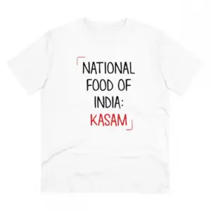Men's PC Cotton India Kasam Printed T Shirt (Color: White, Thread Count: 180GSM)