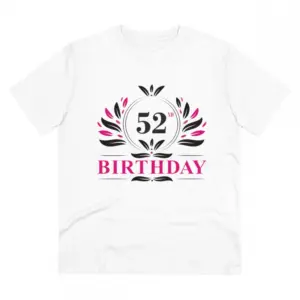 Men's PC Cotton 52nd Birthday Printed T Shirt (Color: White, Thread Count: 180GSM)
