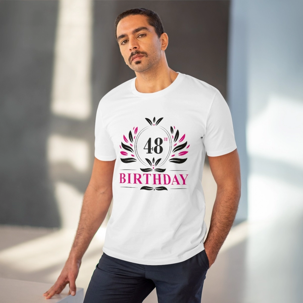 Men's PC Cotton 48th Birthday Printed T Shirt (Color: White, Thread Count: 180GSM) - Image 6