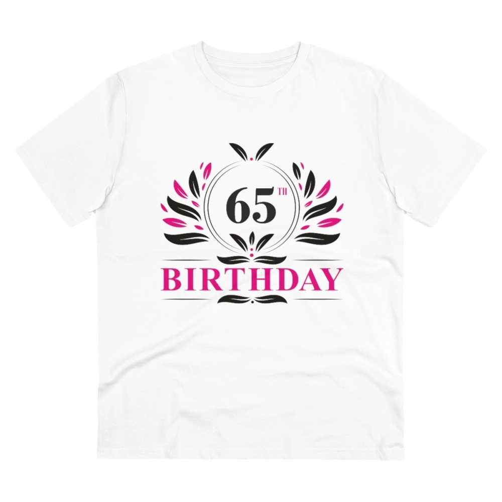Men's PC Cotton 65th Birthday Printed T Shirt (Color: White, Thread Count: 180GSM)