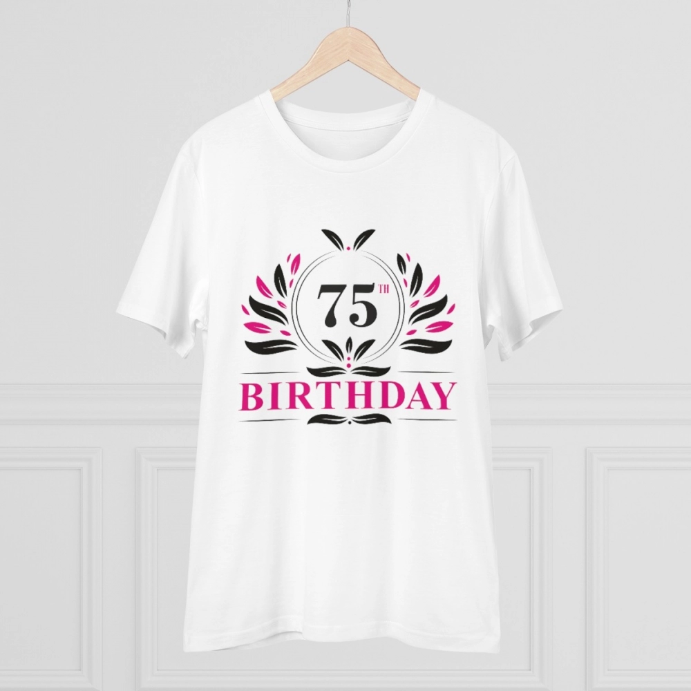 Men's PC Cotton 75th Birthday Printed T Shirt (Color: White, Thread Count: 180GSM) - Image 3
