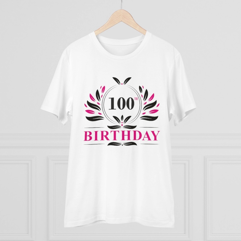 Men's PC Cotton 100th Birthday Printed T Shirt (Color: White, Thread Count: 180GSM) - Image 3