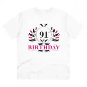 Men's PC Cotton 91st Birthday Printed T Shirt (Color: White, Thread Count: 180GSM)