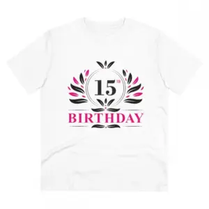 Men's PC Cotton 15th Birthday Printed T Shirt (Color: White, Thread Count: 180GSM)