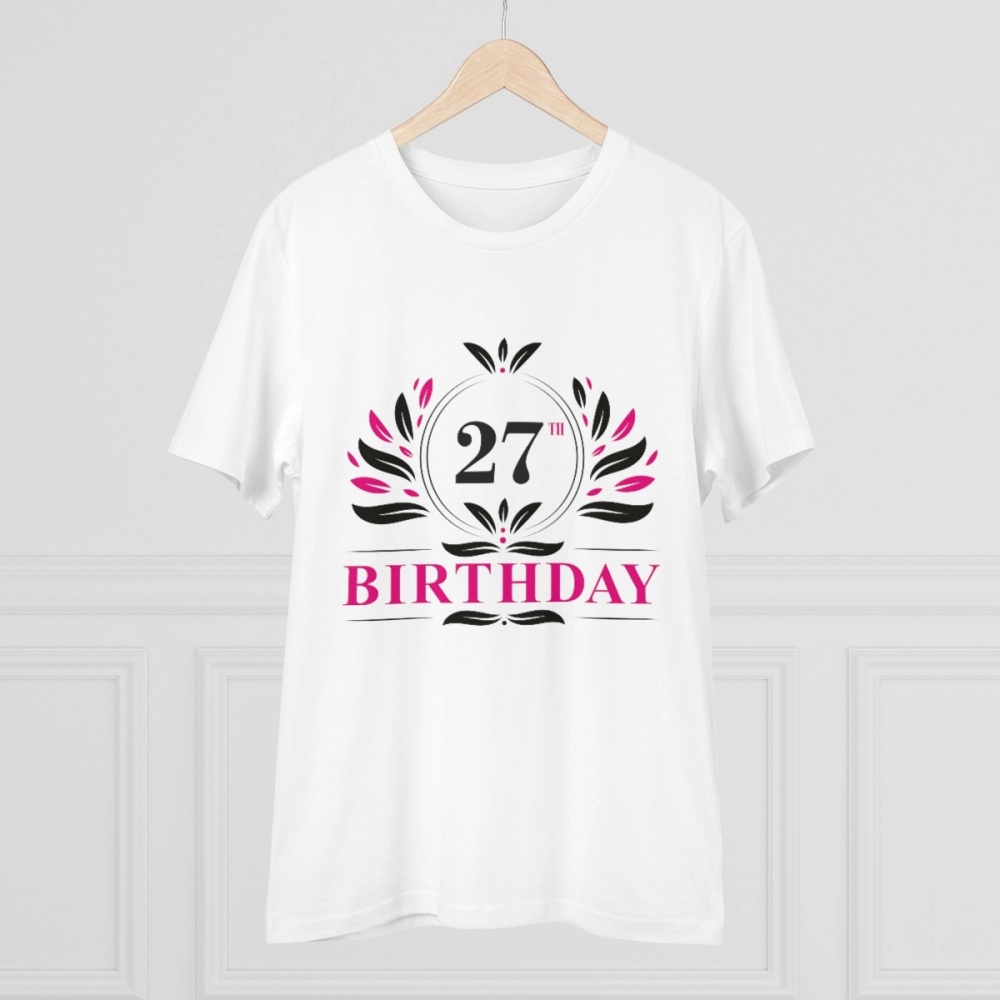 Men's PC Cotton 27th Birthday Printed T Shirt (Color: White, Thread Count: 180GSM) - Image 3