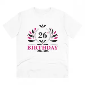 Men's PC Cotton 26th Birthday Printed T Shirt (Color: White, Thread Count: 180GSM)