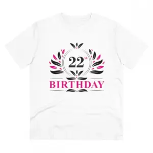 Men's PC Cotton 22nd Birthday Printed T Shirt (Color: White, Thread Count: 180GSM)