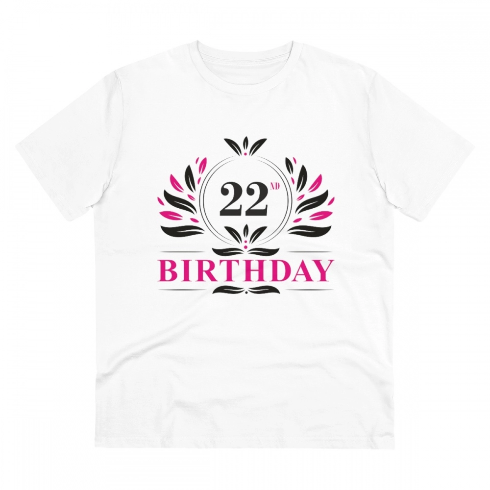 Men's PC Cotton 22nd Birthday Printed T Shirt (Color: White, Thread Count: 180GSM)