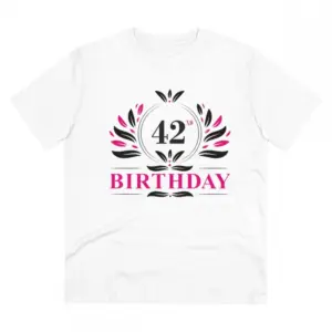 Men's PC Cotton 42nd Birthday Printed T Shirt (Color: White, Thread Count: 180GSM)