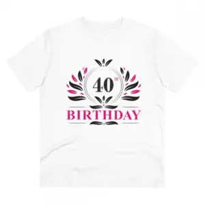 Men's PC Cotton 40th Birthday Printed T Shirt (Color: White, Thread Count: 180GSM)