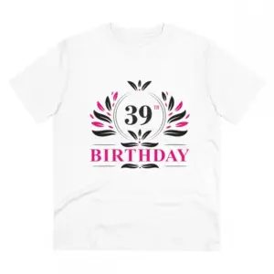 Men's PC Cotton 39th Birthday Printed T Shirt (Color: White, Thread Count: 180GSM)