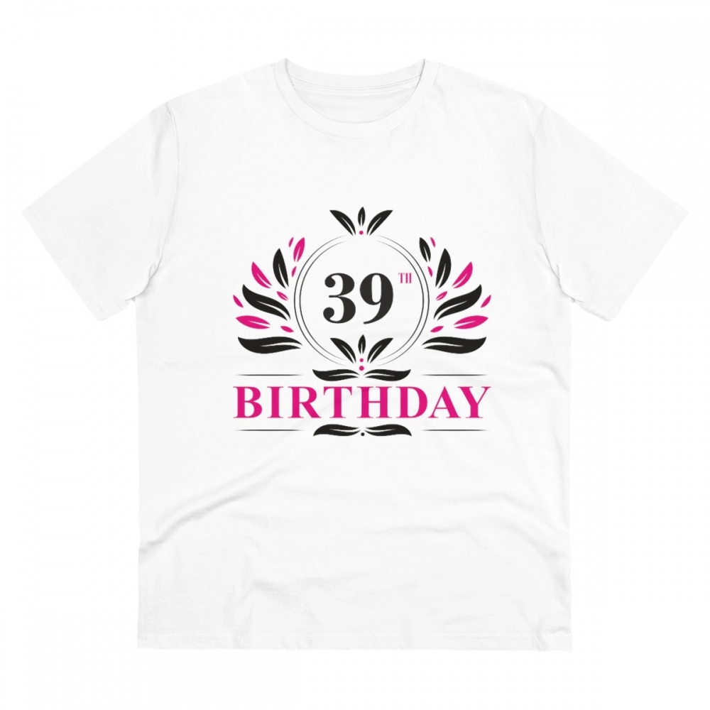 Men's PC Cotton 39th Birthday Printed T Shirt (Color: White, Thread Count: 180GSM)