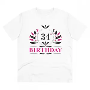 Men's PC Cotton 34th Birthday Printed T Shirt (Color: White, Thread Count: 180GSM)