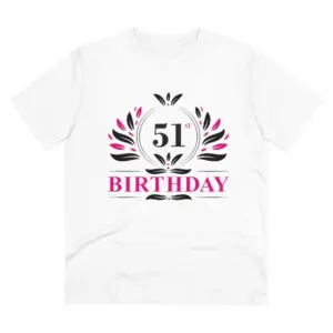 Men's PC Cotton 51st Birthday Printed T Shirt (Color: White, Thread Count: 180GSM)