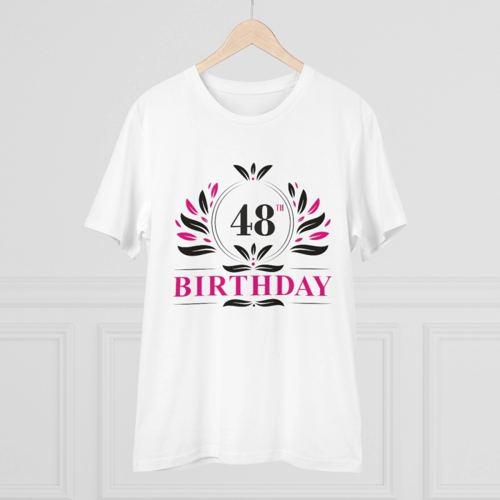 Men's PC Cotton 48th Birthday Printed T Shirt (Color: White, Thread Count: 180GSM) - Image 3