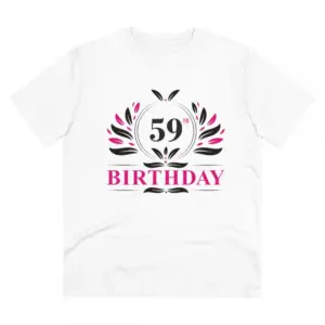 Men's PC Cotton 59th Birthday Printed T Shirt (Color: White, Thread Count: 180GSM)